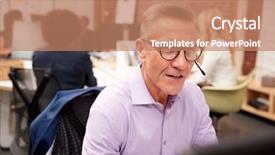  Presentation with call center - Amazing presentation having deskmicrophone - mature male customer services agent backdrop and a coral colored foreground