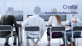  Presentation with bullseye center goal success business - Slides enhanced with deskmicrophone - rear view the operators background and a sky blue colored foreground