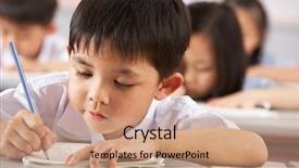  Presentation with chinese chinese - PPT theme featuring desks in chinese school background and a coral colored foreground