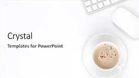  Presentation with coffee cup - Amazing presentation design having desktop - office desk table with computer backdrop and a pink colored foreground