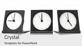  Presentation with desktop - PPT layouts having desktop alarm clocks showing 9 am to 5 pm on white background background and a light gray colored foreground