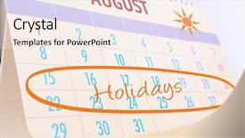  Presentation with august - Audience pleasing slide set consisting of desktop calendar showing august month with highlighted planned summer holidays backdrop and a cream colored foreground