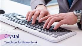  Presentation with desktop - PPT theme consisting of desktop computer - finance professional working on keyboard background and a  colored foreground