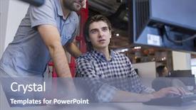  Presentation with problem solution - Slides with desktop computer - startup business people group working background and a seafoam green colored foreground