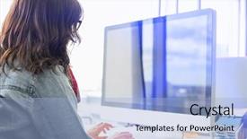  Presentation with desktop - Slide deck enhanced with desktop computer in creative office background and a light blue colored foreground