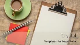  Presentation with sticky notes - Beautiful PPT layouts featuring desktop-concept-clipboard-with-blank backdrop and a soft green colored foreground