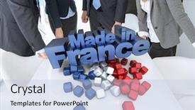 Presentation with france flag - Slides enhanced with desktop flag - business people around a table background and a light blue colored foreground