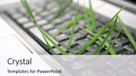  Presentation with ecology - Slides enhanced with desktop pc recycling - grass growing from computer keyboard background and a pink colored foreground