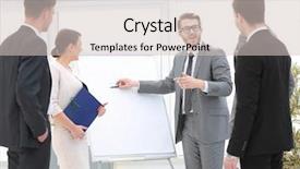  Presentation with new ideas - Slide deck enhanced with desktop speakers - group of employees to discuss background and a  colored foreground