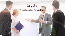  Presentation with new ideas - Amazing slide deck having desktop speakers - group of employees to discuss backdrop and a  colored foreground