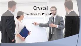  Presentation with new ideas - Presentation theme featuring desktop speakers - group of employees to discuss background and a  colored foreground