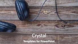  Presentation with lilac flowers bunch over wood - Slide set consisting of desktop speakers - headphones over wooden table background and a gray colored foreground