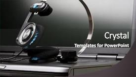  Presentation with headphones asia - Theme with desktop speakers - laptop and headphones background and a  colored foreground