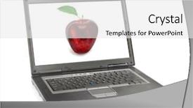  Presentation with laptop computers around the world backgroun - Presentation theme enhanced with desktop speakers - laptop computer isolated on white background and a  colored foreground