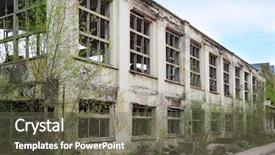  Presentation with abandoned - Theme having desolate - abandoned big workshop of old background and a tawny brown colored foreground