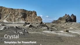  Presentation with helicopter - PPT theme with desolate-volcanic-landscape-on-white background and a gray colored foreground