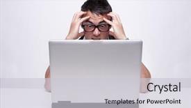  Presentation with computer - Audience pleasing PPT layouts consisting of desperat business people - brunette businessman looks at his backdrop and a  colored foreground