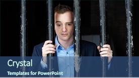  Presentation with jail - Beautiful slides featuring desperat business people - businessman in jail backdrop and a ocean colored foreground