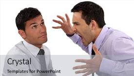  Presentation with colleague farewell - Audience pleasing theme consisting of desperat business people - businessman shouting at a colleague backdrop and a light gray colored foreground