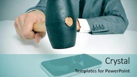  Presentation with crash - Presentation design consisting of desperat business people - businessman sitting in a table background and a seafoam green colored foreground