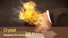  Presentation with head and neck - Colorful theme enhanced with desperat business people - depressed businessman banging his head backdrop and a tawny brown colored foreground