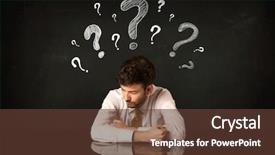  Presentation with question marks - Amazing slide deck having desperat business people - depressed businessman sitting under question backdrop and a tawny brown colored foreground