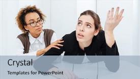  Presentation with supporting - Slides having desperat business people - pretty african american young businesswoman background and a  colored foreground