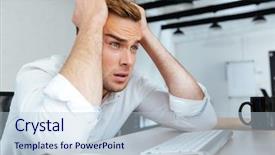  Presentation with upset - PPT theme with desperat business people - upset disappointed young businessman sitting background and a lemonade colored foreground