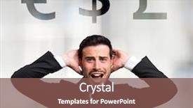  Presentation with dollar signs - Colorful PPT theme enhanced with desperate businessman in front of euro dollar and pound signs backdrop and a violet colored foreground