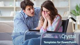  Presentation with disabled person - Amazing PPT layouts having desperate disabled person on wheelchair backdrop and a ocean colored foreground