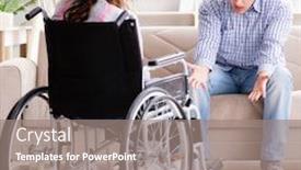  Presentation with disabled person - Presentation theme consisting of desperate disabled person on wheelchair background and a gray colored foreground