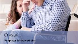  Presentation with disabled person - PPT layouts having desperate-disabled-person-on-wheelchair background and a teal colored foreground