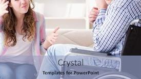  Presentation with disabled person - Audience pleasing slide set consisting of desperate-disabled-person-on-wheelchair backdrop and a light blue colored foreground