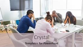  Presentation with bankruptcy - Slide deck having desperate-group-of-business-people background and a light gray colored foreground