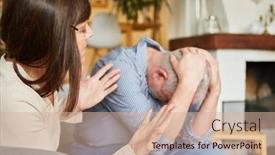 Presentation with violence woman - Presentation theme having desperate-man-and-scolding-woman background and a coral colored foreground