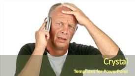  Presentation with phone - Amazing PPT theme having desperate-man-on-the-phone backdrop and a tawny brown colored foreground