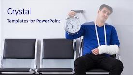  Presentation with waiting - Beautiful slide deck featuring desperate man waiting for his backdrop and a sky blue colored foreground