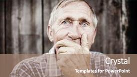  Presentation with grief - Colorful PPT theme enhanced with desperate senior man suffering and covering face with hands in deep depression pain emotional disorder grief and desperation concept backdrop and a coral colored foreground