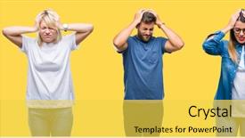  Presentation with people collage - Theme featuring desperation - collage of group people women background and a yellow colored foreground