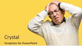  Presentation with man head in hands - Beautiful slide set featuring desperation - handsome senior man wearing glasses backdrop and a  colored foreground