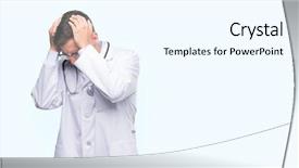  Presentation with migraine - Cool new presentation with desperation - handsome young doctor man suffering backdrop and a cool aqua colored foreground