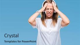  Presentation with listening woman - Amazing presentation having desperation - middle age hispanic woman listening backdrop and a light blue colored foreground