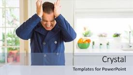  Presentation with free aging at home - Slides having desperation - middle age man sitting background and a  colored foreground