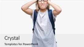  Presentation with young college student diagnosis of chlamydia - Presentation design with desperation - young beautiful smart student girl background and a light blue colored foreground