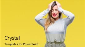  Presentation with worker - PPT layouts featuring desperation - young beautiful worker business woman background and a yellow colored foreground