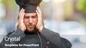  Presentation with long hair man - Colorful slide deck enhanced with desperation - young handsome cook man backdrop and a dark gray colored foreground