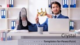  Presentation with office king - Presentation theme consisting of despot - young king businessman working background and a  colored foreground