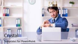  Presentation with office king - Slide set having despot - young king businessman working background and a  colored foreground