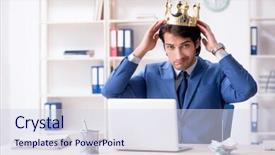 Presentation with office king - Cool new slide set with despot - young king businessman working backdrop and a  colored foreground