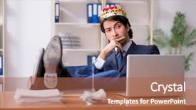  Presentation with office king - Beautiful slide set featuring despot - young king businessman working backdrop and a  colored foreground